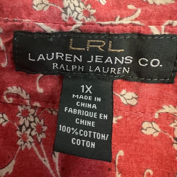 Ralph Lauren Top Womens 1X Rustic Red Floral Button Down Cottagecore Garden - Picture 8 of 9